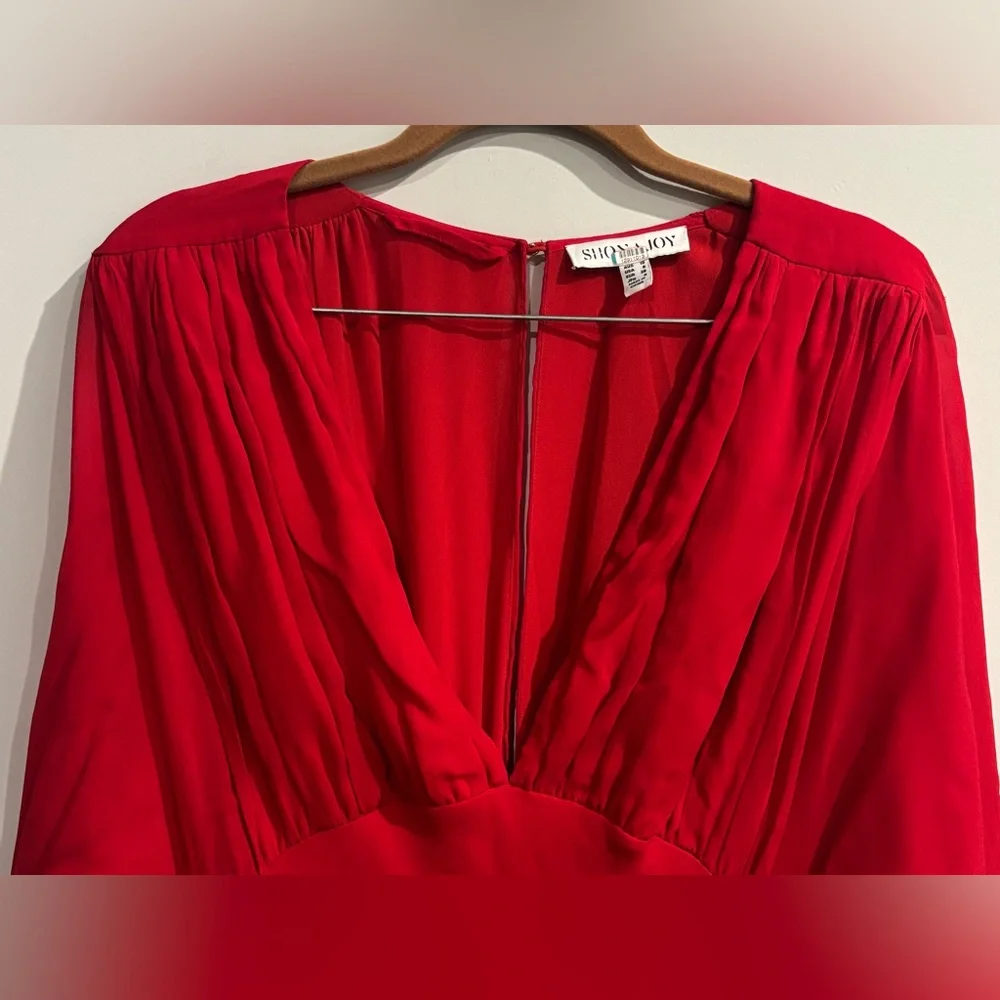 Shona Joy Amina Plunge Balloon Sleeve Red Maxi Dress - Picture 4 of 7